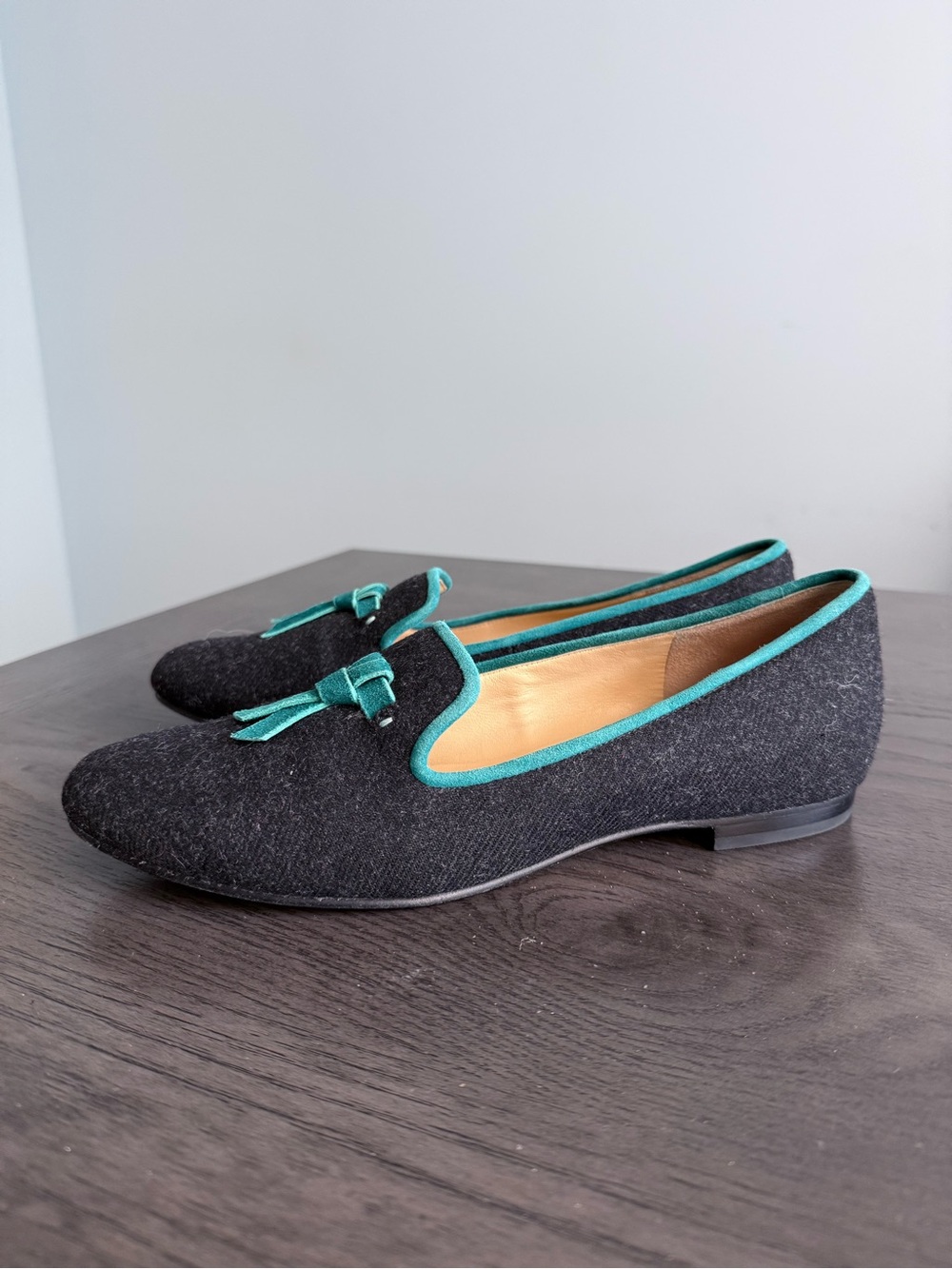 Cole Haan Women’s Tassel Smoking Loafers Blue Wool Teal Trim Size 10B